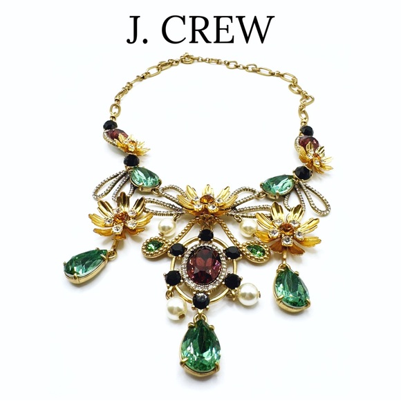 J. Crew • Baroque Floral Mixed Gem Statement Necklace • Alhambra Green - Picture 13 of 13